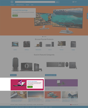 Consumer product card on Dell homepage